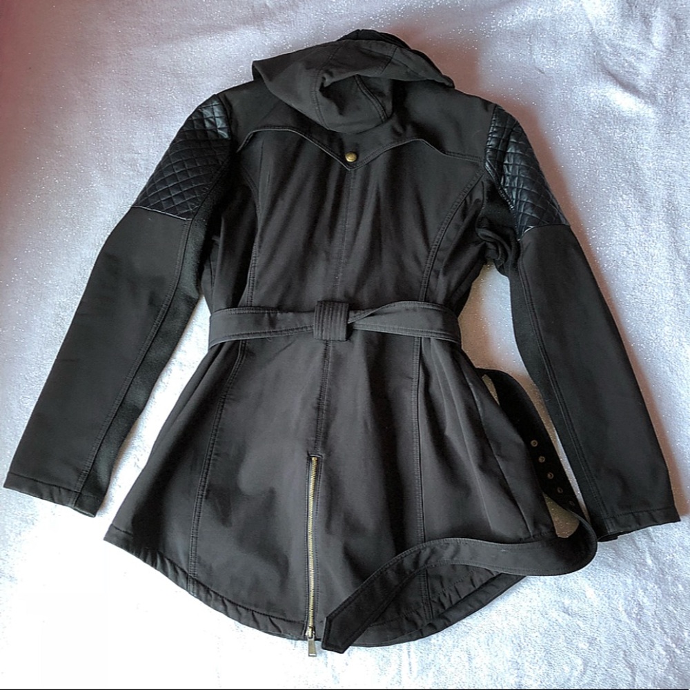 BCBG Hooded Raincoat in Black - Picture 2 of 7